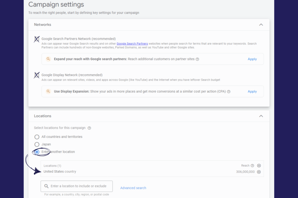 Configuring Google Ads campaign settings